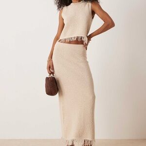 ASOS Design - Premium Textured Max Skirt & Tank with Fringe Hem (Set)